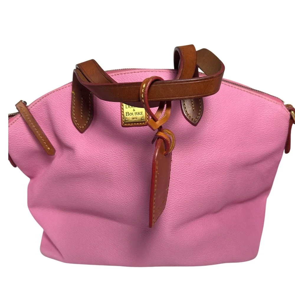 Dooney & Bourke Pink Pebble Grain Leather Satchel Bag Brown‎ Trim Dome Handbag
